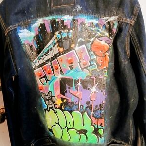 Levi's Painted Dark Blue Denim Jeans with Neon Street-Art Mural